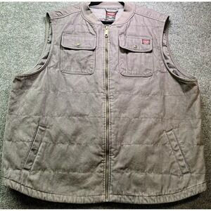 Wrangler Workwear Chore Vest Mens 3XL‎ Gray Canvas Quilted Lining Insulated